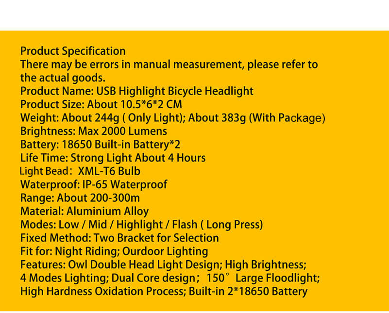 2000 Lumens Bike Light Built-in Rechargeable Handlebar Bicycle Light