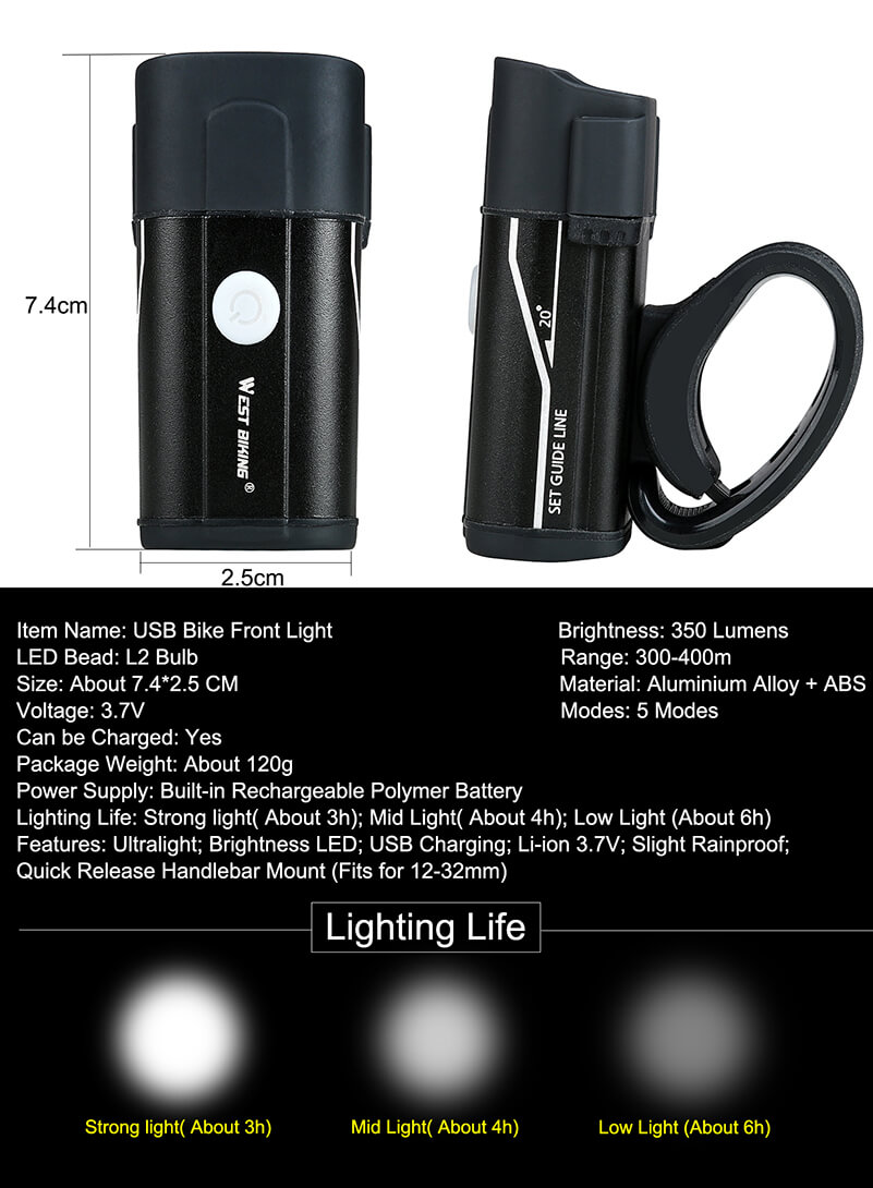 5 režimů kol přední světla 350 lumenů nejlepší dobíjecí Bike světla