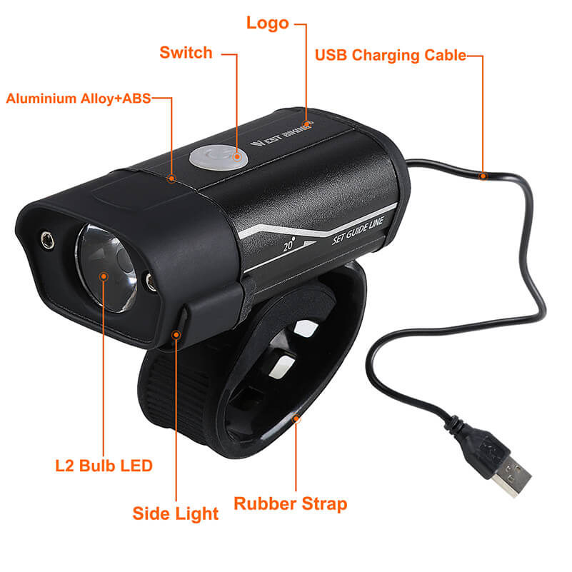 5 Modes Bicycle Front Light 350 Lumens Best Rechargeable Bike Lights