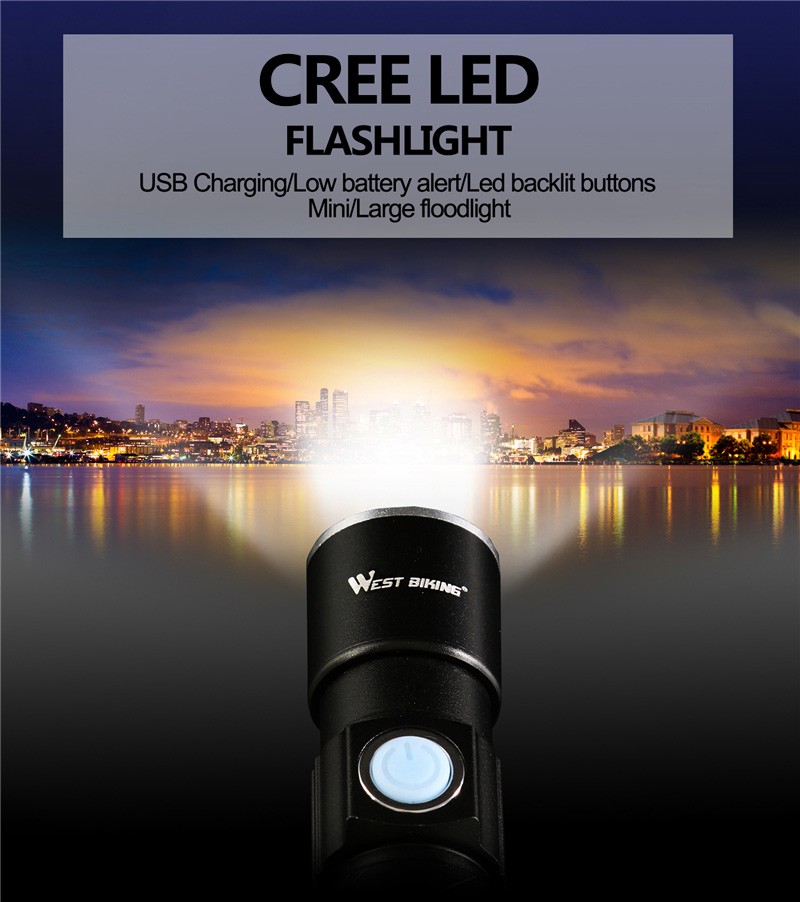 CREE Q5 Bicycle Front LED Flashlight USB Rechargeable Cycling Light