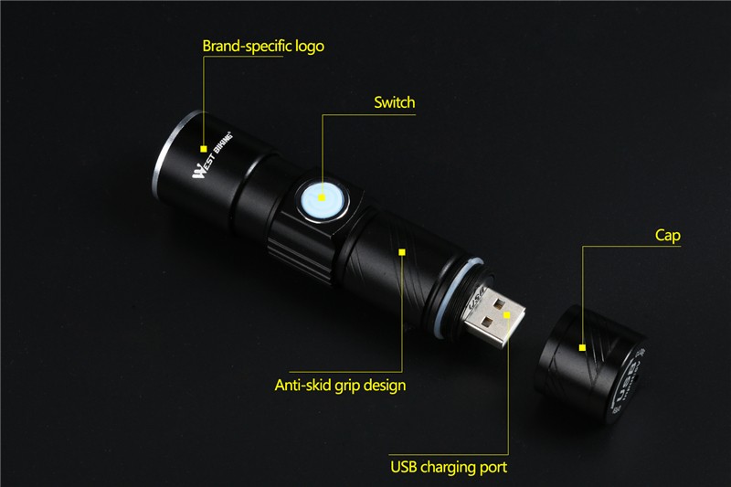 CREE Q5 Bicycle Front LED Flashlight USB Rechargeable Cycling Light