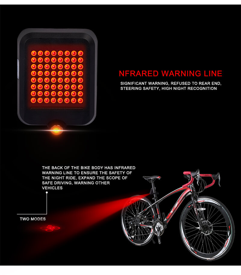 Laser kol Tail světlo USB MTB Bike automatické Turn signály bezpečnostní výstražné světlo