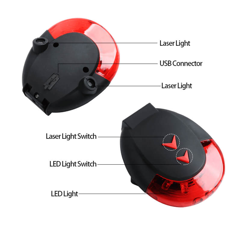 Laser Bike Tail světlo IPX4 Vodotěsný nabíjecí upozornění kolo světlo