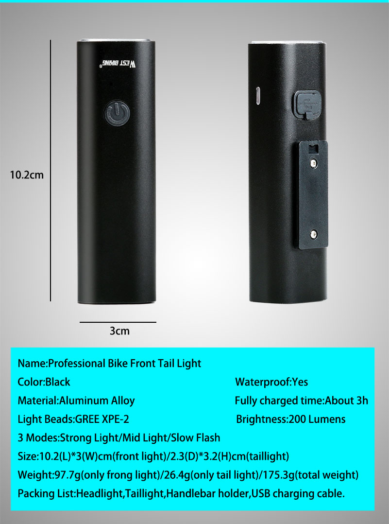 MTB silniční USB Fakturovatelné LED Bike přední světlo
