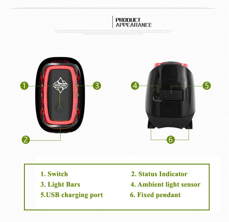 Rechargeable 7 models Bike Tail Light Smart USB Waterproof Bicycle Safety Lights 