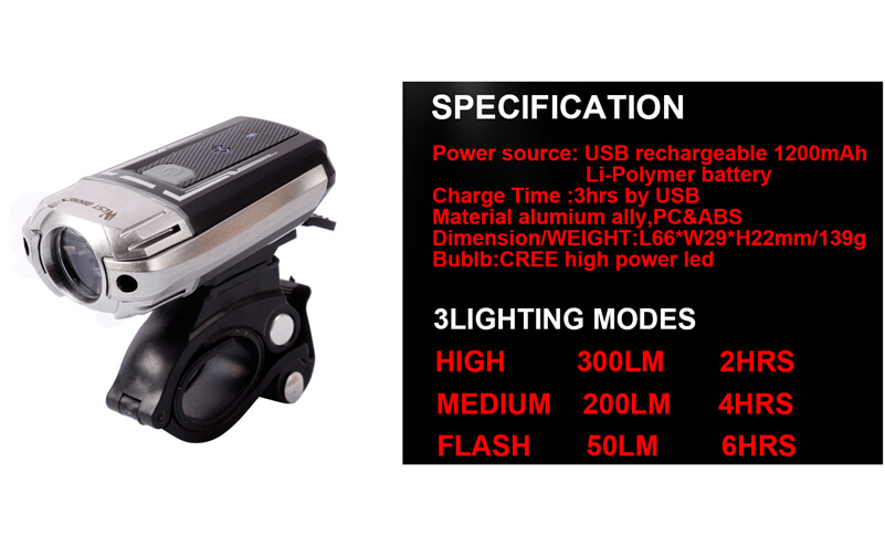 USB dobíjecí cyklistická přilba Night CREE LED přední Bike Light