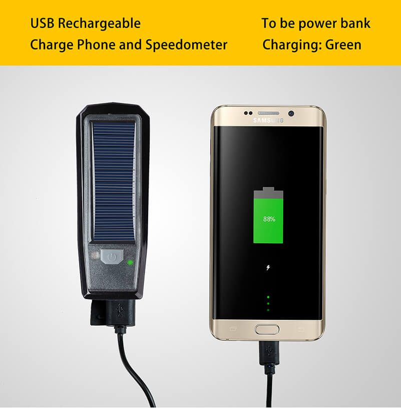 Waterproof Solar Power Bike Light LED USB Rechargeable Bike Front Light With Bell