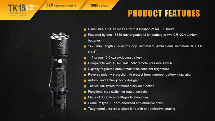  Fenix TK15UE Flashlight 1000 Lumens Tactical Light