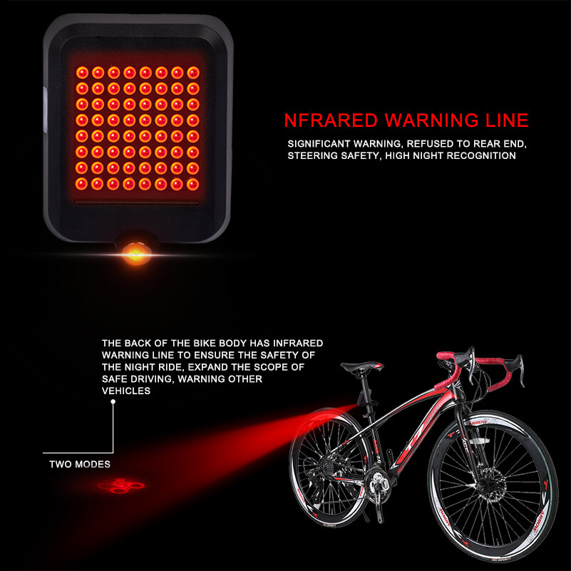 Laser Bicycle Tail light USB MTB Bike Automatic Turn Signals Safety Warning Light