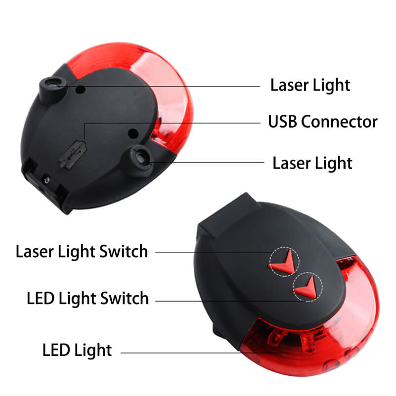 Laser Bike Tail light IPX4 Waterproof Rechargable Warning Bicycle Light
