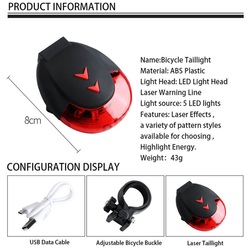 Laser Bike Tail light IPX4 Waterproof Rechargable Warning Bicycle Light