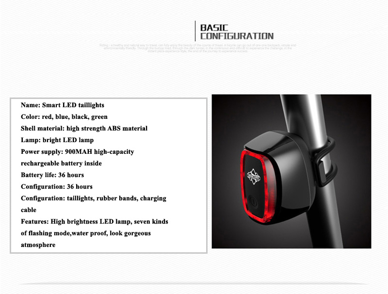 Rechargeable 7 models Bike Tail Light Smart USB Waterproof Bicycle Safety Lights 