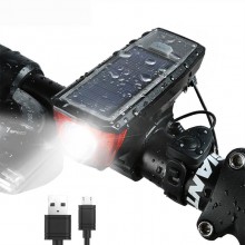 Waterproof Solar Power Bike Light LED USB Rechargeable Bike Front Light With Bell