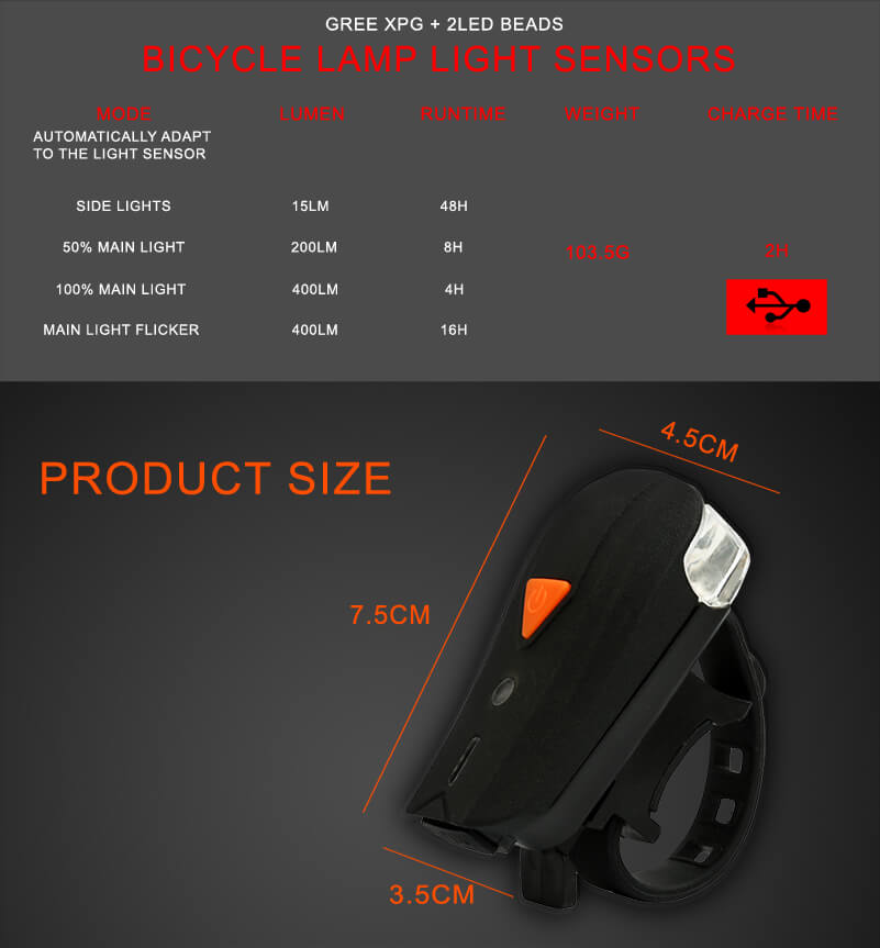 USB Rechargeable Bike Light Front Handlebar Cycling Flashlight