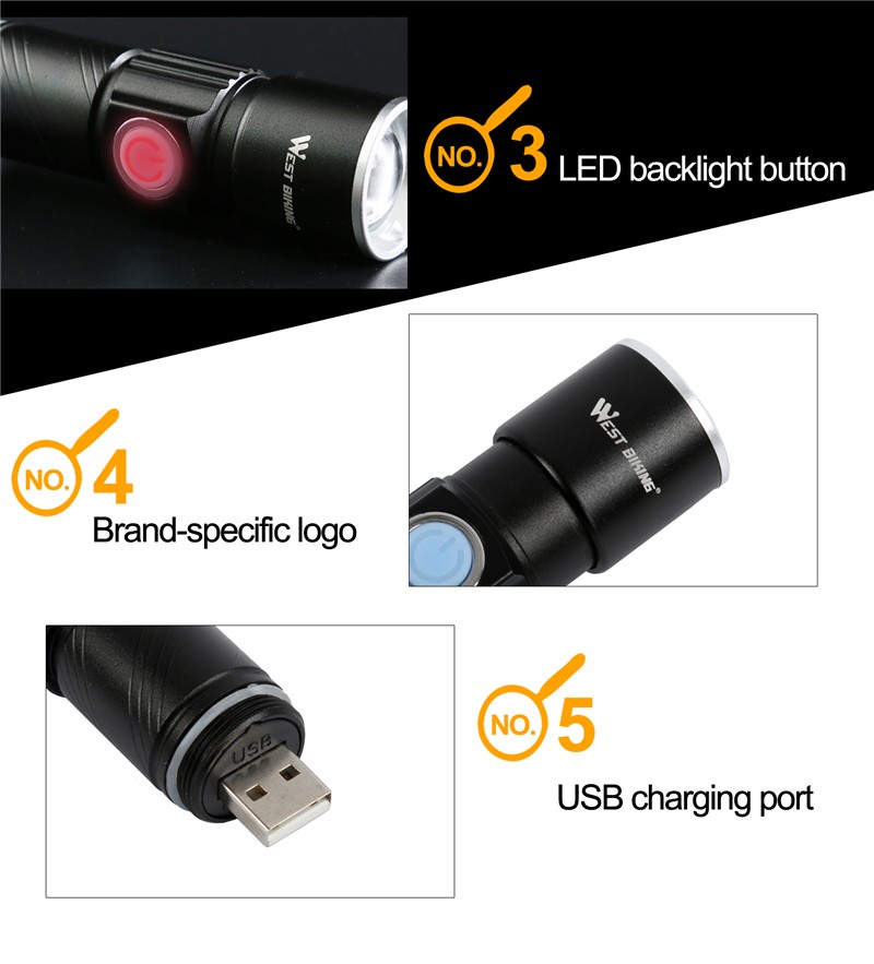 USB dobíjecí cyklistické přední svítilna kolo Bike Light
