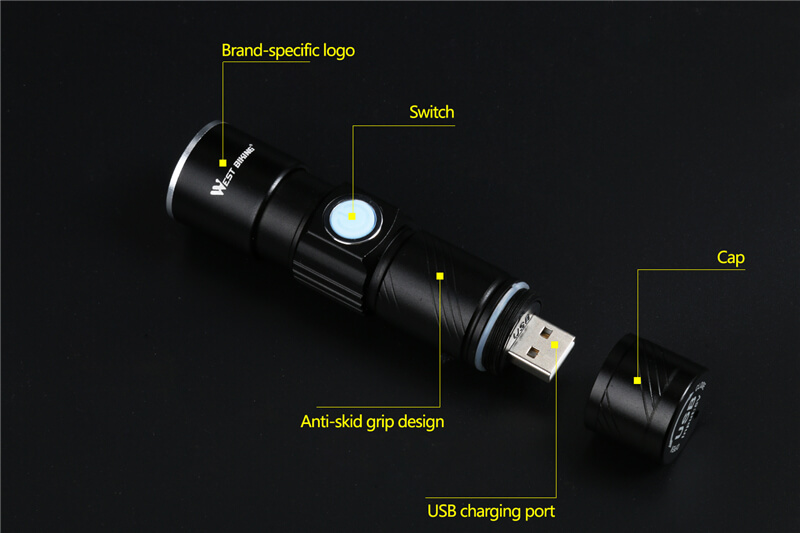 USB Rechargeable Cycling Front Flashlight Bicycle Bike Light