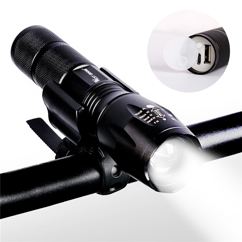 USB Rechargeable Zoom Bicycle Front Led Flashlight