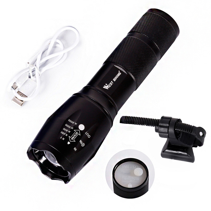 USB Rechargeable Zoom Bicycle Front Led Flashlight