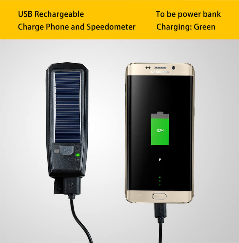 Waterproof Solar Power Bike Light LED USB Rechargeable Bike Front Light With Bell