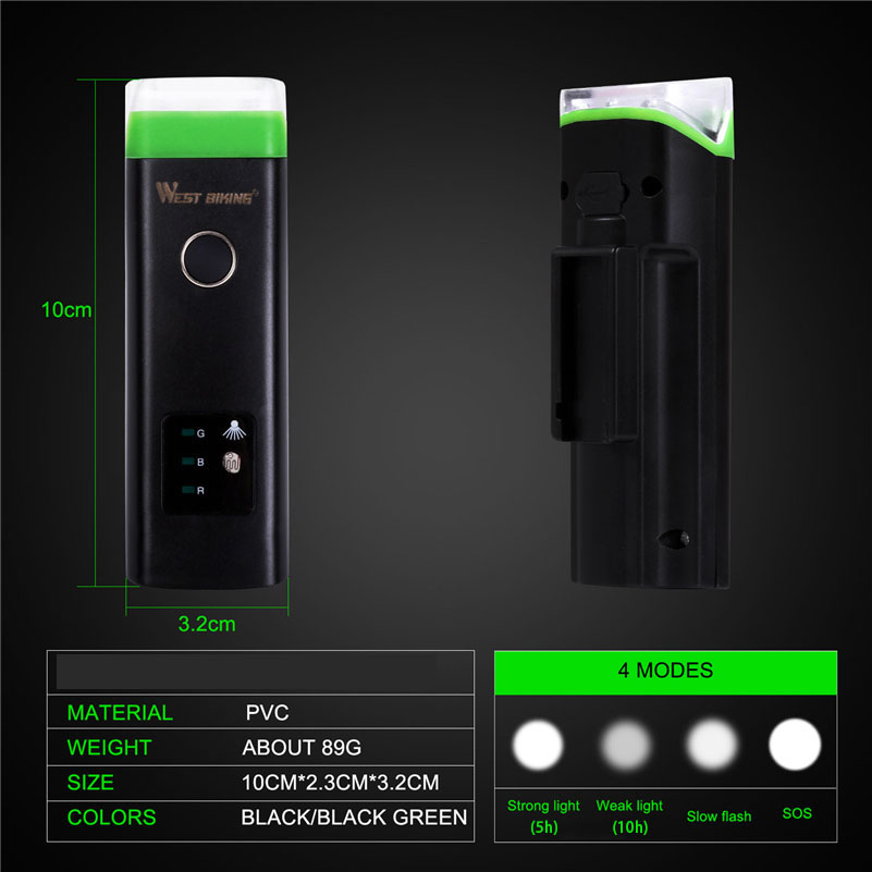 Waterproof USB Rechargeable Cycling Light 4 Modes Bike Light
